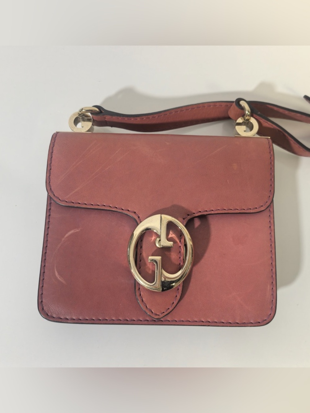 Gucci 1973 Pink Leather Crossbody Bag with Gold Double G